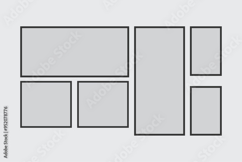 Photo Frame Collage Grid Vector Template, Empty Mood Board Image Album Template, Photography Design Layouts And Minimalist Mockup.