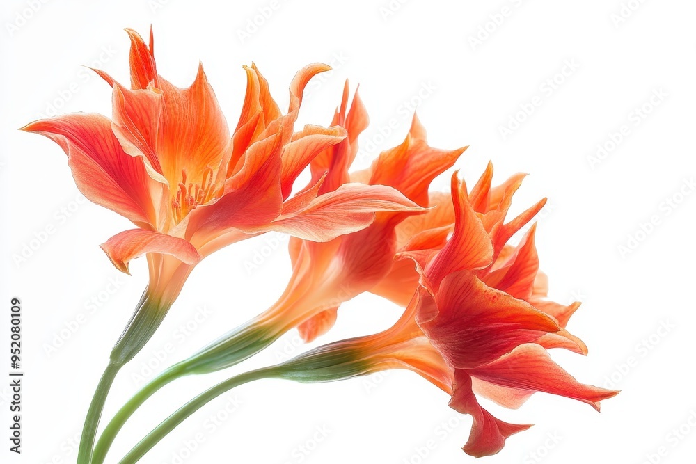 A close-up of vibrant orange flowers against a white background, showcasing their intricate petals. A close-up of vibrant orange flowers against a white background, showcasing their intricate petals.