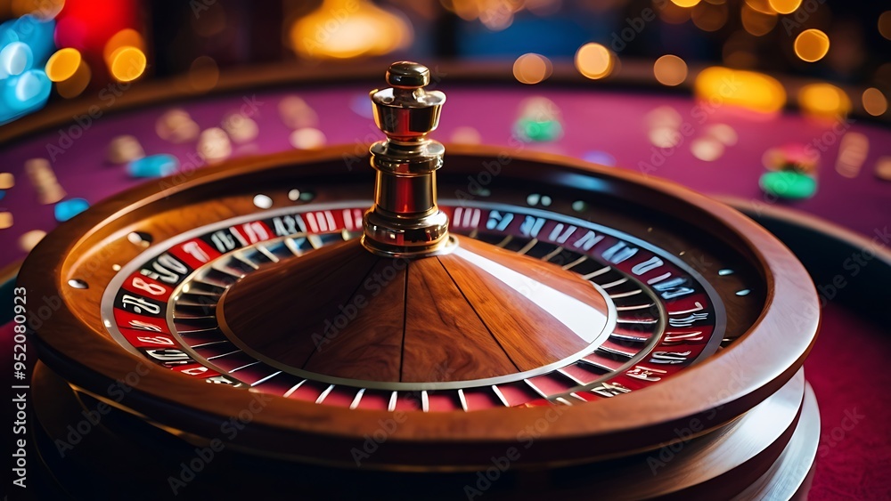 Roulette in a casino with a background of bright neon lights Roulette in a casino with a background of bright neon lights