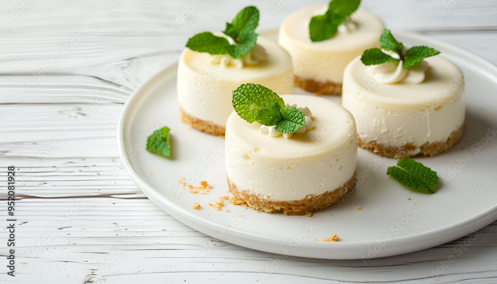 Cheesecakes with mint and sour cream. Yummy dessert Cheesecakes with mint and sour cream. Yummy dessert