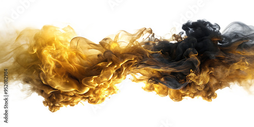 Gold and black smoke merging isolated on transparent background