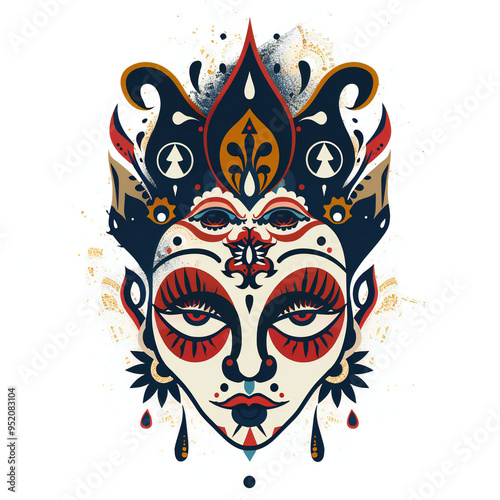 Djinn head very simple traditional tattoo flash styles illustration