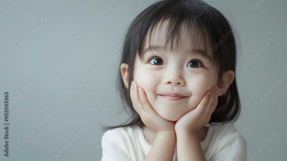 100. A child showing shyness with a small, shy smile and looking away 100. A child showing shyness with a small, shy smile and looking away