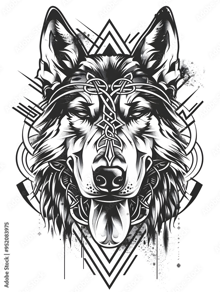 Obraz premium Dog head very simple traditional tattoo flash styles illustration