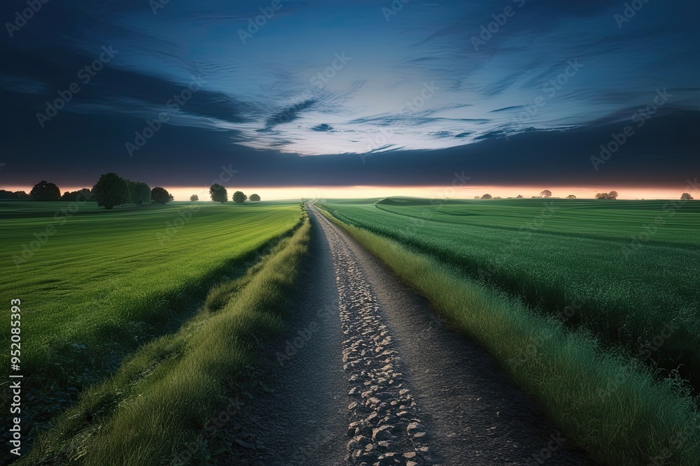 Obraz premium Endless Path Visualization Journey Through Dusk Landscape Horizon