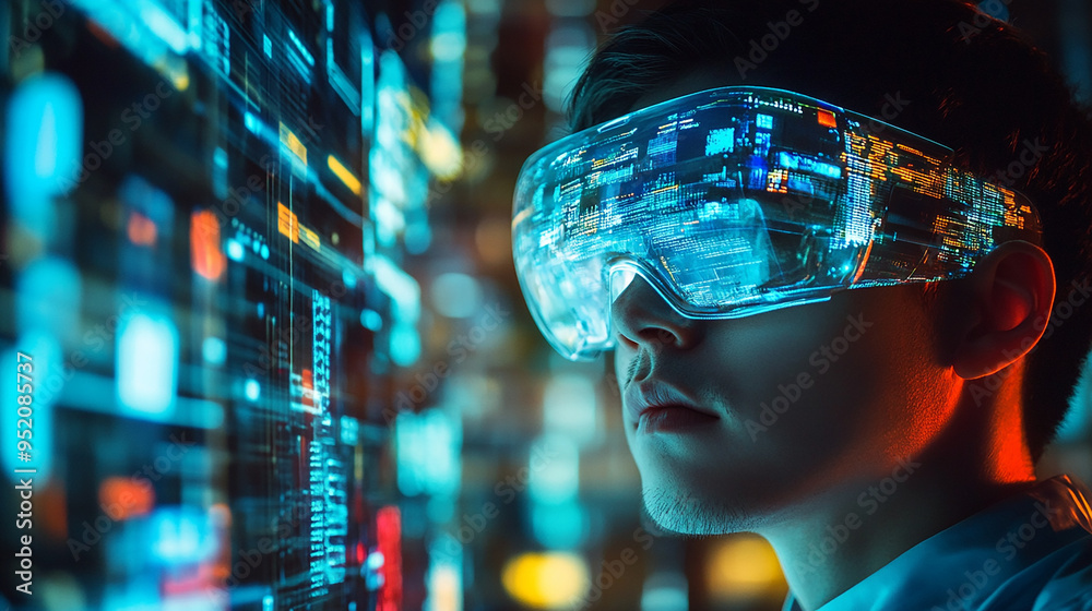 The focus on innovation in this image of an engineer with futuristic technology is highly sought after The focus on innovation in this image of an engineer with futuristic technology is highly sought after