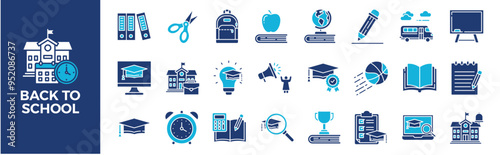 Back to School icon collection set. Containing design, education, school, back, study, student, and more. Solid vector icons collection