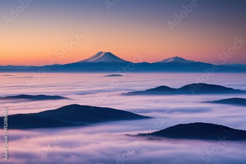 Inspiring Dawn Over Misty Mountains with Beautiful Nature Vista