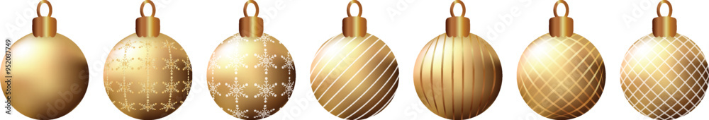 Christmas golden ball line Set of simple gold christmas balls isolated on transparent background Holiday xmas decoration Realistic 3d New Year design Winter collection objects Glossy   bauble