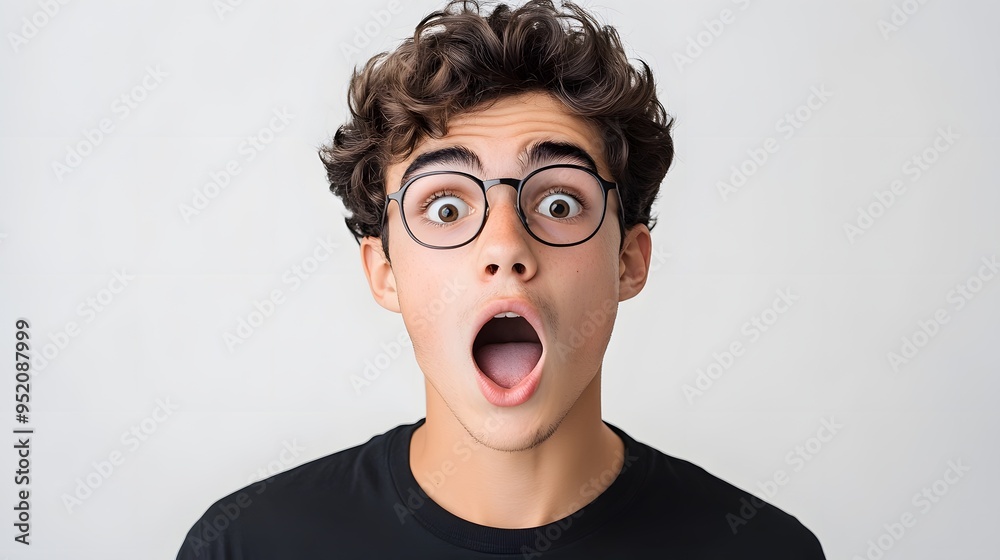 2. A teenager expressing surprise with raised eyebrows and an open mouth 2. A teenager expressing surprise with raised eyebrows and an open mouth