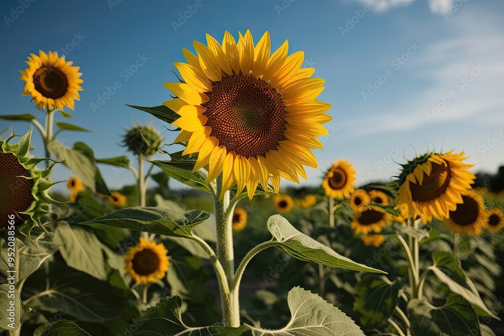 Fototapeta premium Vibrant Sunflowers Flourishing Under Bright Summer Skies