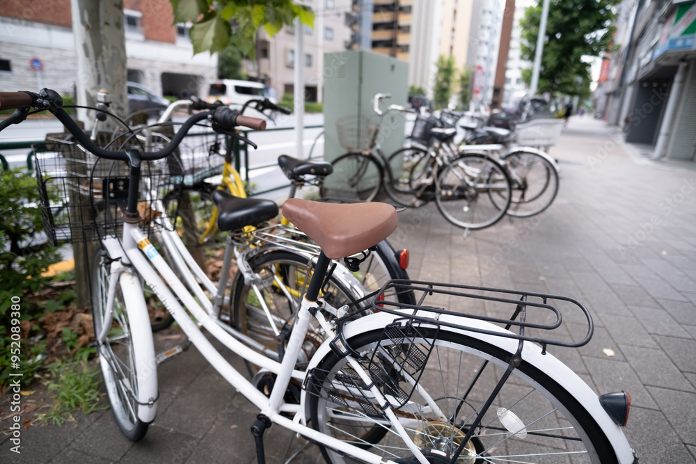 Bicycle parking in Asakusa area, it's one of popular vehicle in Tokyo, Japan