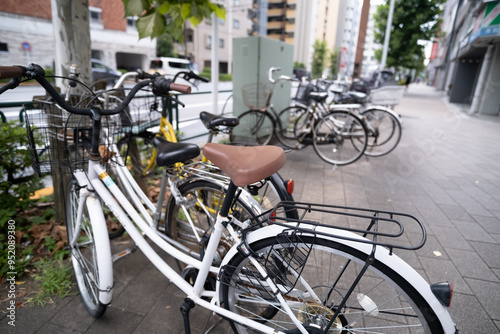 Obraz na płótnie Bicycle parking in Asakusa area, it's one of popular vehicle in Tokyo, Japan w salonie