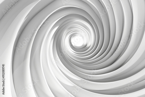 Abstract Minimal 3D Swirling Design. Futuristic White Spiral Wallpaper, Smooth Vortex Curves