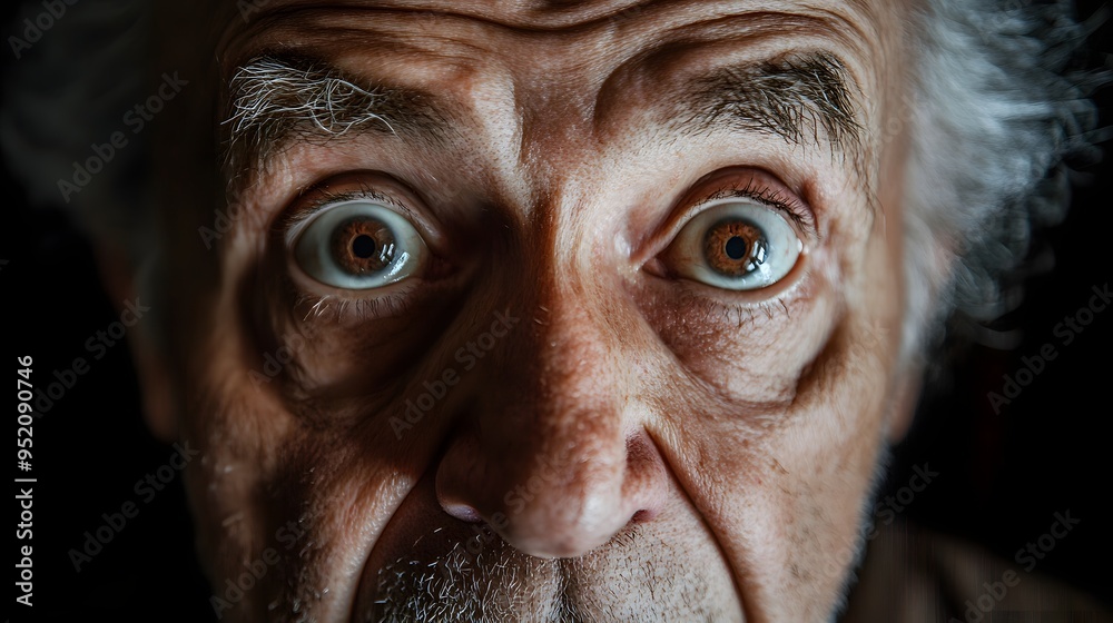 98. An elderly person expressing fear with wide eyes and a worried expression 98. An elderly person expressing fear with wide eyes and a worried expression