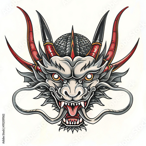 Dragon head very simple traditional tattoo flash styles illustration photo