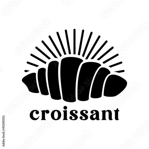 Croissant logo vector illustration template, simple emblem of croissant black and white