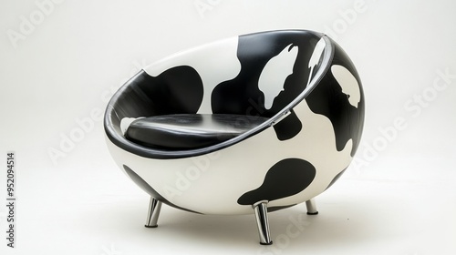 a stylisch modern chair in cow pattern style isolated on white baclground photo