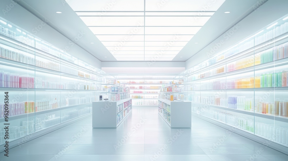 A modern, automated retail store where AI-powered systems are managing inventory, customer interactions, and checkout processes. The store is clean and minimalist, with digital interfaces and robotic A modern, automated retail store where AI-powered systems are managing inventory, customer interactions, and checkout processes. The store is clean and minimalist, with digital interfaces and robotic