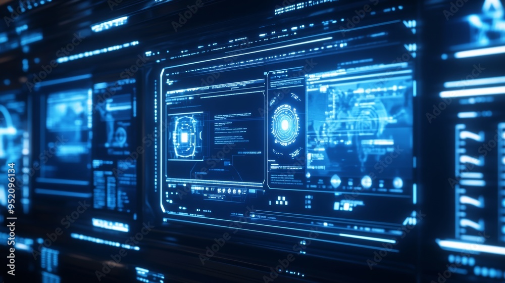 A smart office environment where employees are using AI-powered systems to enhance productivity and collaboration. The office is filled with digital interfaces, touchscreens, and holographic displays A smart office environment where employees are using AI-powered systems to enhance productivity and collaboration. The office is filled with digital interfaces, touchscreens, and holographic displays
