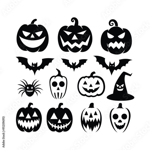 scary and funny Halloween pumpkin and ghost faces vector collection.