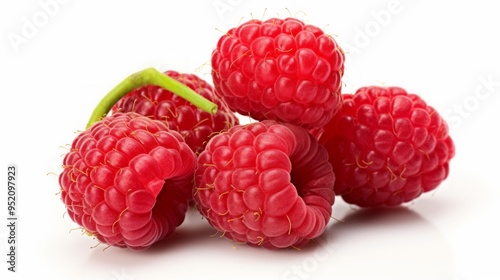 fresh and ripe raspberries on light white background close up. Neural network ai generated art