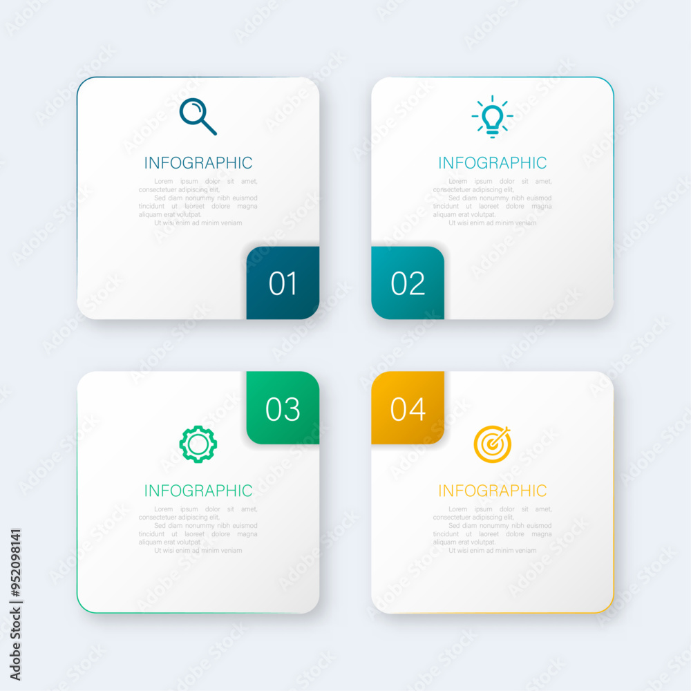 Modern business infographic template, geometric shape with 4 options or steps icons. Modern business infographic template, geometric shape with 4 options or steps icons.