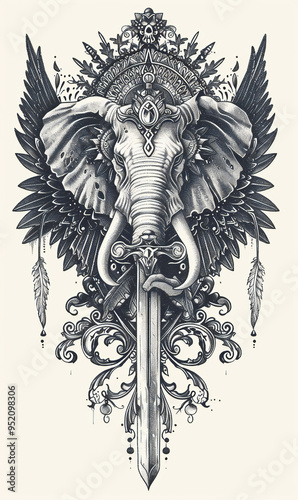 elephant and sword tattoo flash styles illustration photo