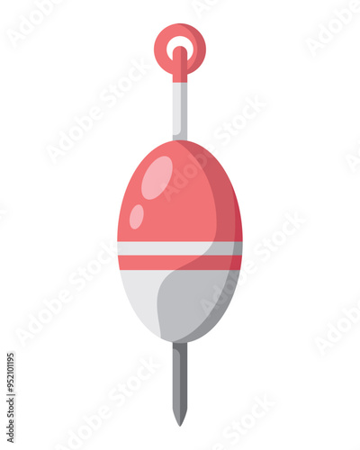fishing hook attached to red and white bobber