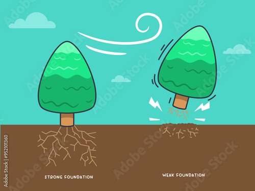 Illustration of Two trees and its foundation. Vector Illustration