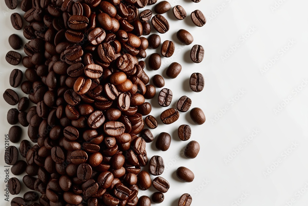 Obraz premium Vertical Overview of Freshly Roasted Coffee Beans on Bright White Backdrop