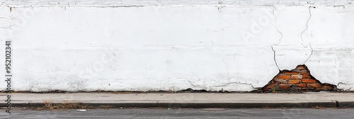 Cracked White Wall with Exposed Brick