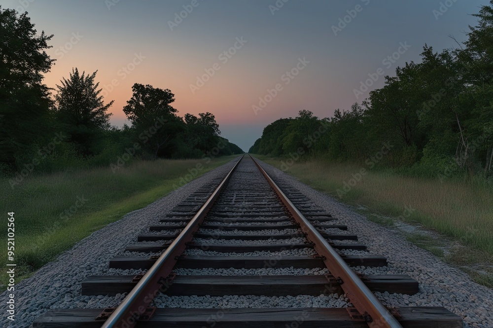 Fototapeta premium Exploring Abandoned Railway Routes at Dusk Discovering Nostalgic Tracks of Adventure and Silence