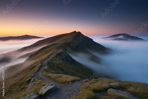 Mesmerizing Misty Sunrise Over Enchanting Ridge Landscape