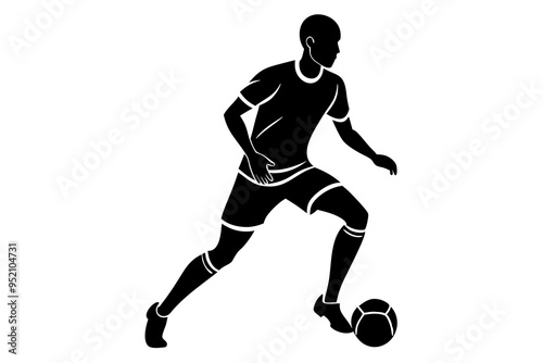 Silhouette of a Football Player Dribbling, Vector Illustration, Sports Icon