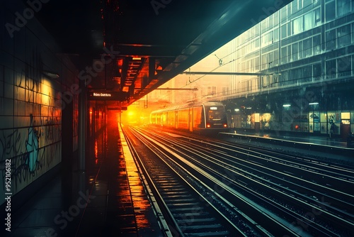 Train Station with Bright Lights