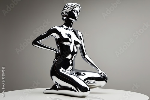 Sleek Chrome Female Sculpture Stunning Shimmering Metal Art for Creative Home Decor photo