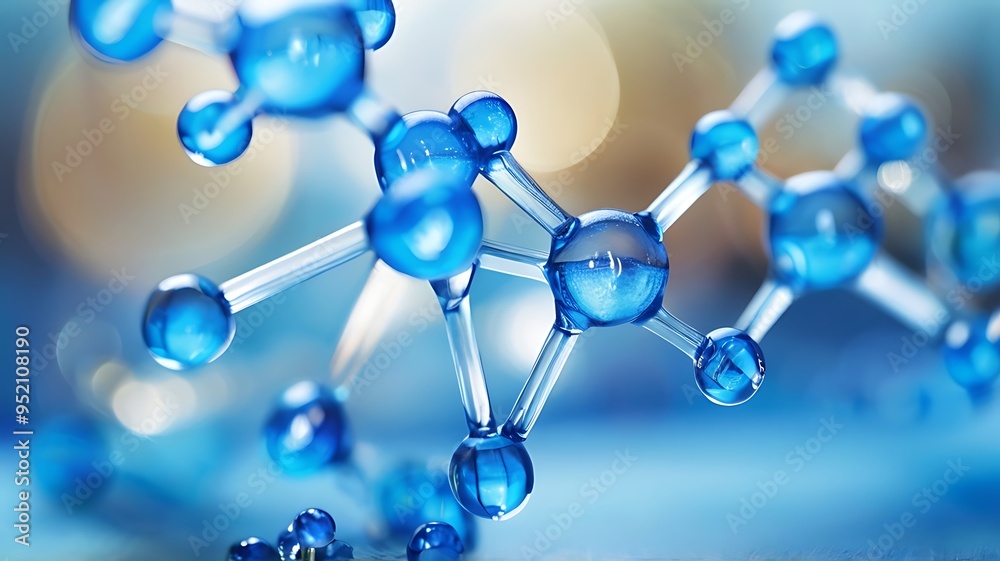 Macro view of blue science molecules model blue background Macro view of blue science molecules model blue background