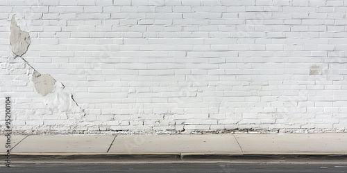 White Brick Wall with Sidewalk and Street