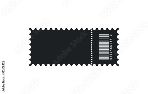 Blank black ticket with barcode, isolated vector templates with copy space on white background