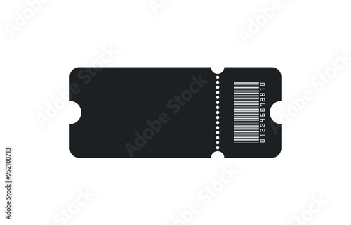 Blank black ticket with barcode, isolated vector templates with copy space on white background