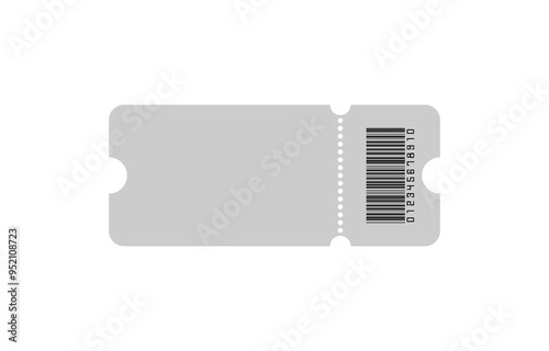 Blank Gray ticket with barcode, isolated vector templates with copy space on white background