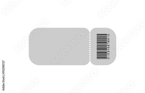 Blank Gray ticket with barcode, isolated vector templates with copy space on white background