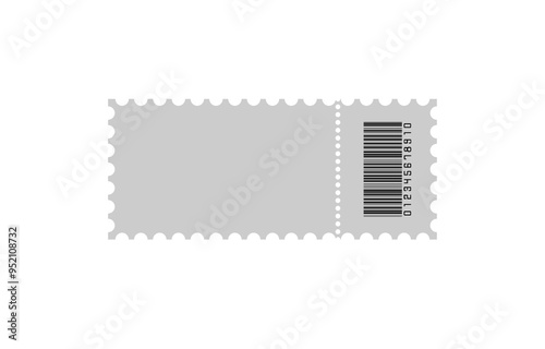 Blank Gray ticket with barcode, isolated vector templates with copy space on white background