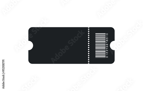 Blank black ticket with barcode, isolated vector templates with copy space on white background