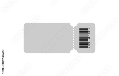 Blank Gray ticket with barcode, isolated vector templates with copy space on white background