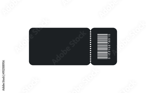 Blank black ticket with barcode, isolated vector templates with copy space on white background