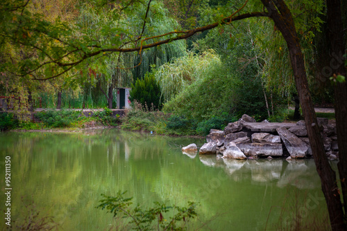 Obraz na płótnie Landscape view from little lake in Bulgaria, Borovo oko, city Targovishe w salonie