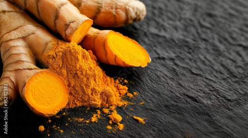 Turmeric or Curcuma longa with powder