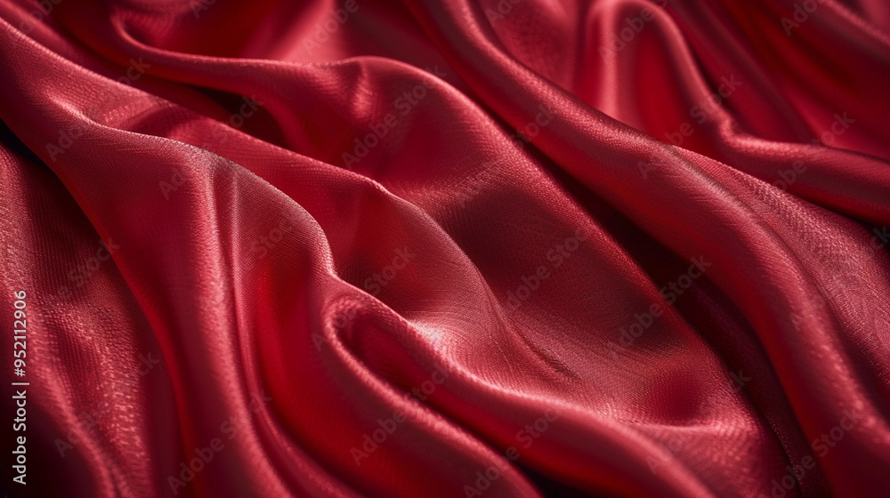 Obraz premium Close-up of the fabric of a red satin dress, with the material reflecting light and showing its glossy finish.